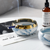 北欧金边大理石纹陶瓷家用简约客厅烟灰缸时尚 个性 防风