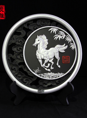 金乌炭雕富贵驹老板办公室桌面摆件商务送礼工艺品书房博古架装饰