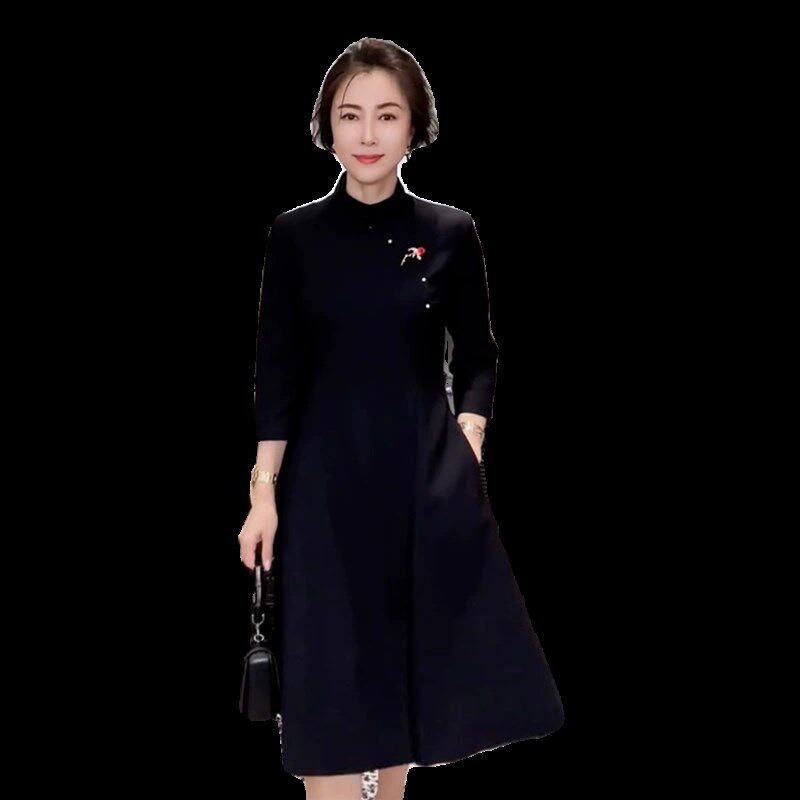 新中式复古改良旗袍裙2024新款大码女装胖mm高端气质黑色连衣裙子
