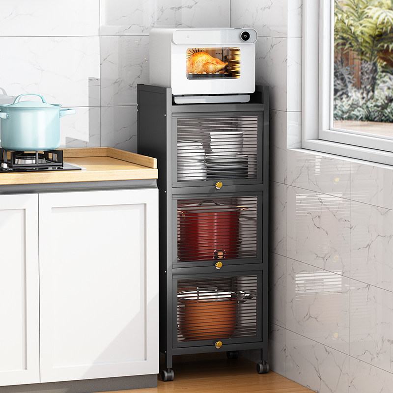 厨房夹缝置物架落地多层带柜门冰箱缝隙小尺寸储物柜小型收纳架子