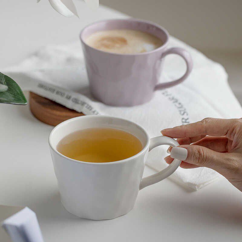 奶油风淡奶茶手捏纹家用大容量高杯早餐酸奶奶片杯牛奶杯马克杯