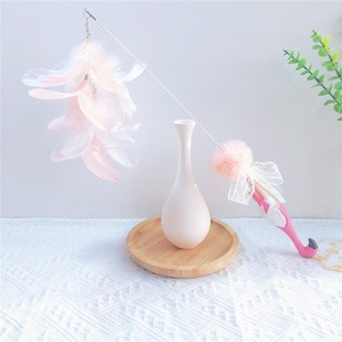 七只猫羽毛铃铛逗猫棒木雕火烈鸟仙女猫咪逗猫玩具加长杆可替换头