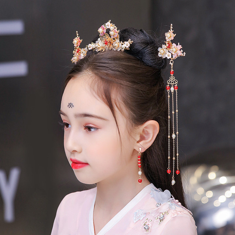 儿童汉服头饰发饰女童唐装古风中国风古装配饰流苏步摇发卡发簪子