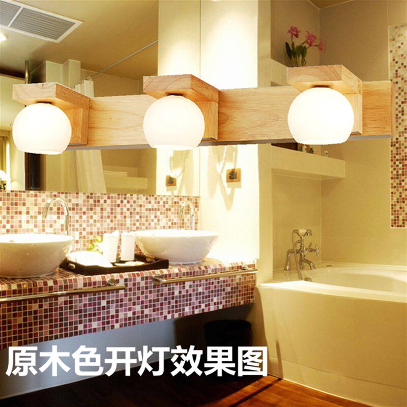 实木浴室壁灯洗手间镜前灯卫生间防水led镜前灯中式实木卧室灯具