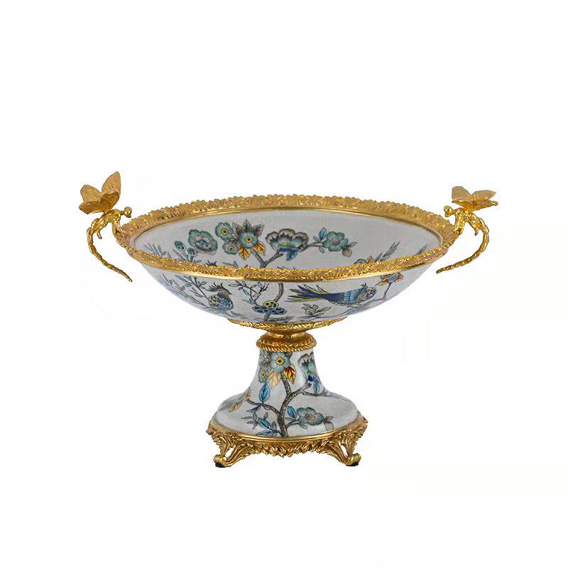 双美家居欧式客厅装饰玄关摆件陶瓷配铜桌面陈设家用软装饰品室内