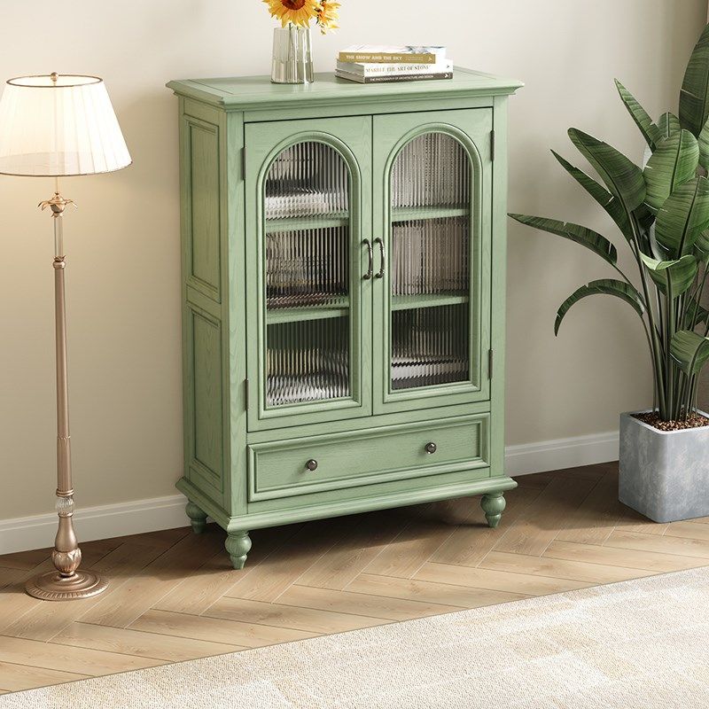 森趣美式绿色实木拱门酒柜2024新款小户型矮柜储物柜边柜一体靠墙