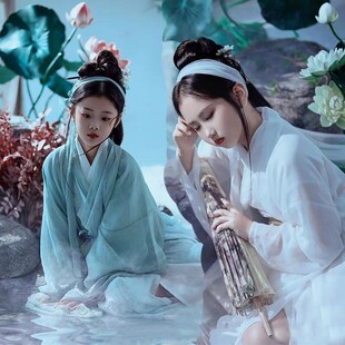 青蛇白蛇舞蹈服女童古装中国风古典演出连衣裙儿童魏晋风汉服春秋