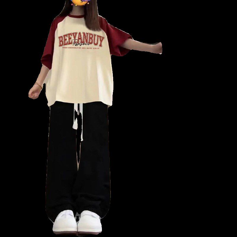 童装女童薄款夏季套装时尚高初中学生短袖宽松透气阔腿裤两件套潮