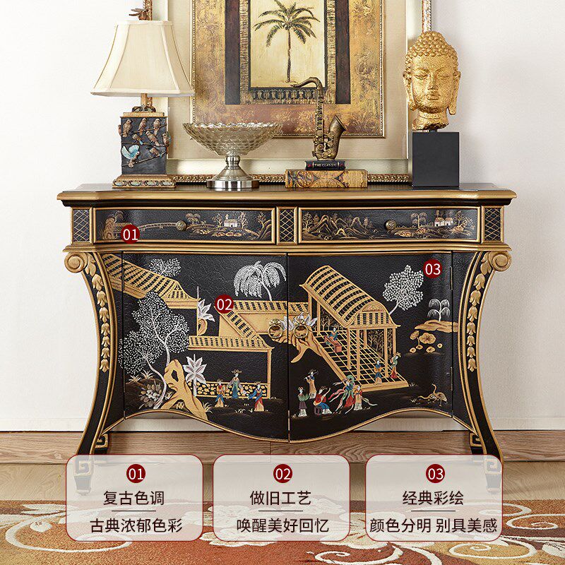 美式玄关柜入户实木装饰柜客厅隔断柜边柜新中式复古屏风柜走廊柜