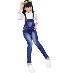 女童背带裤秋冬女童牛仔裤2024秋冬新款中大童裤子小学生宽松直筒
