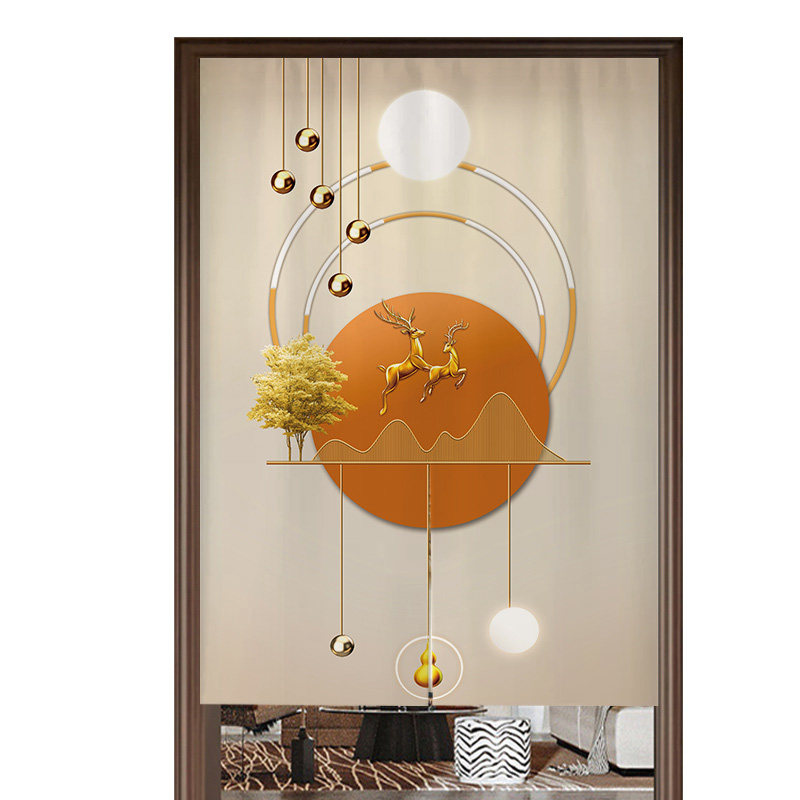 中式麋鹿布艺门帘卧室隔断帘遮挡厨房厕所布挂帘免打孔家用半挂帘