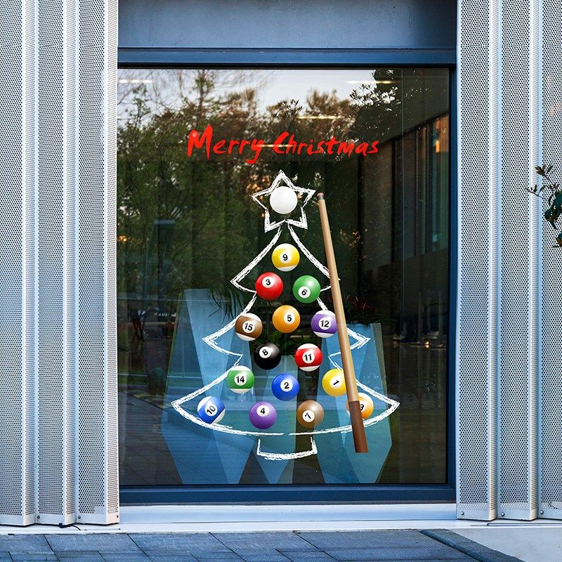 球馆新年布置圣诞节网球中心桌球俱乐部创意静电海报玻璃贴纸无胶