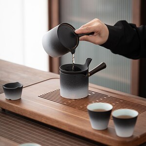 记今朝 陶瓷侧把壶功夫茶具套装家用整套办公室客厅茶盘渐变色