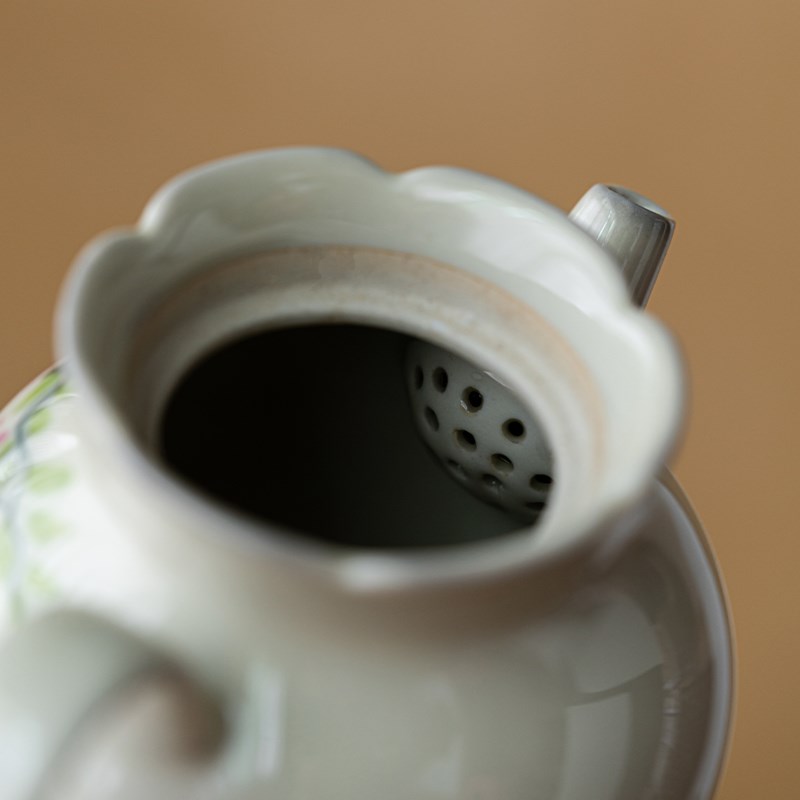 草木灰手绘紫藤花茶壶泡茶家用功夫茶具单壶兰花小品陶瓷一人用女