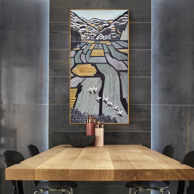 日式壁画餐厅玄关装饰画竖版浮世绘挂画过道楼梯画风景墙画艺术画