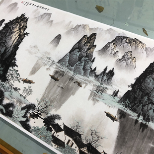 客厅办公室新中式挂画白雪石 千峰竞秀高清微喷田园桂林山水画芯