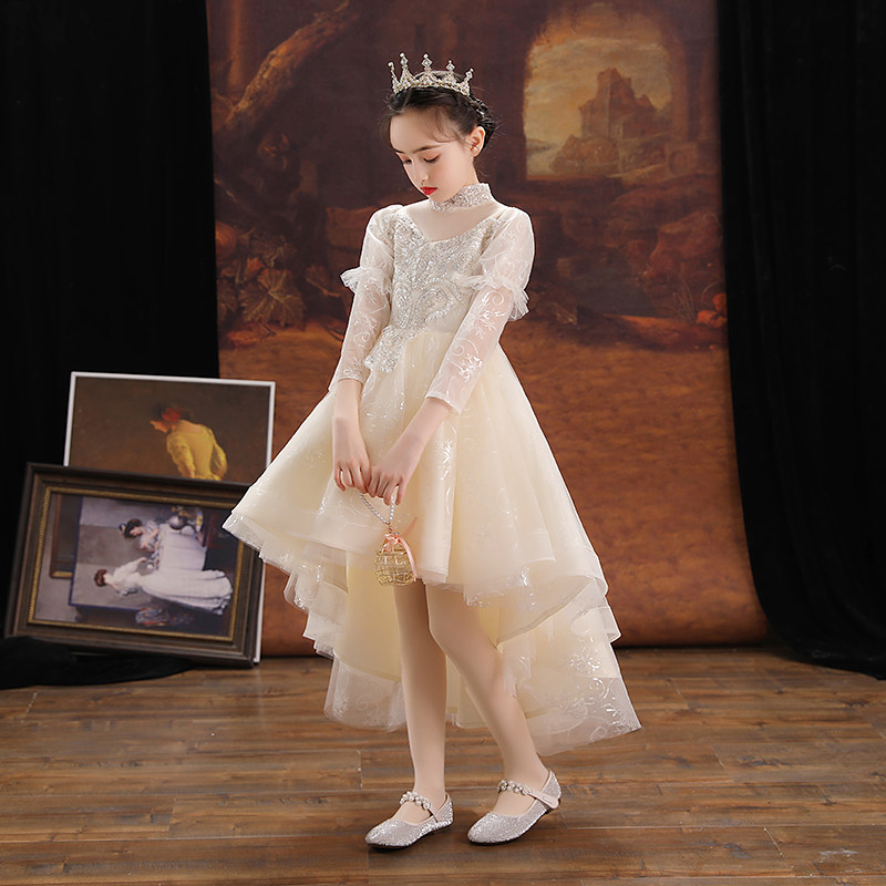 儿童晚礼服女童公主裙小孩花童婚纱生日长袖主持人钢琴演出服春夏