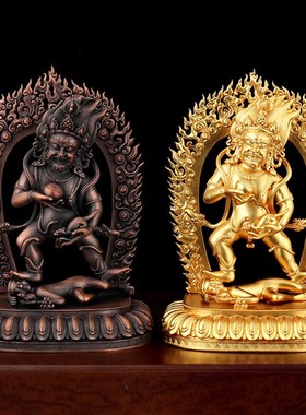 纯铜水陆供家用黑财神供水碗水财神金色紫色立体雕花桌面摆件