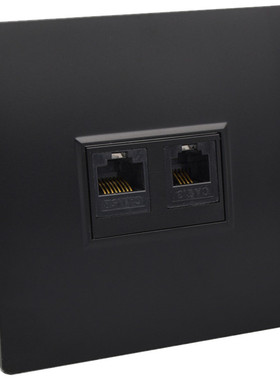 黑色网络电话插座86型二位RJ45网线口电脑RJ11语音面板双口1网1电