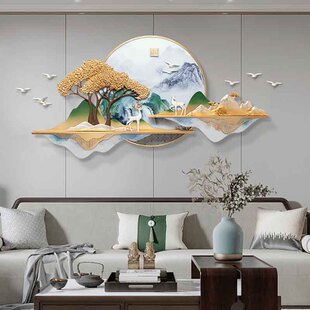 新中式客厅装饰画沙发背景墙挂画3d立体浮雕山水带灯光高档壁画