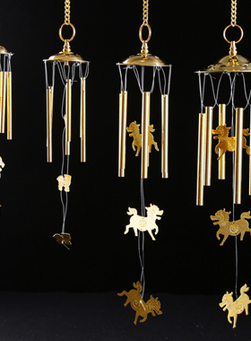 金属纯铜麒麟风铃六管纯黄铜管窗台阳台大门悬挂式家居饰品挂摆件