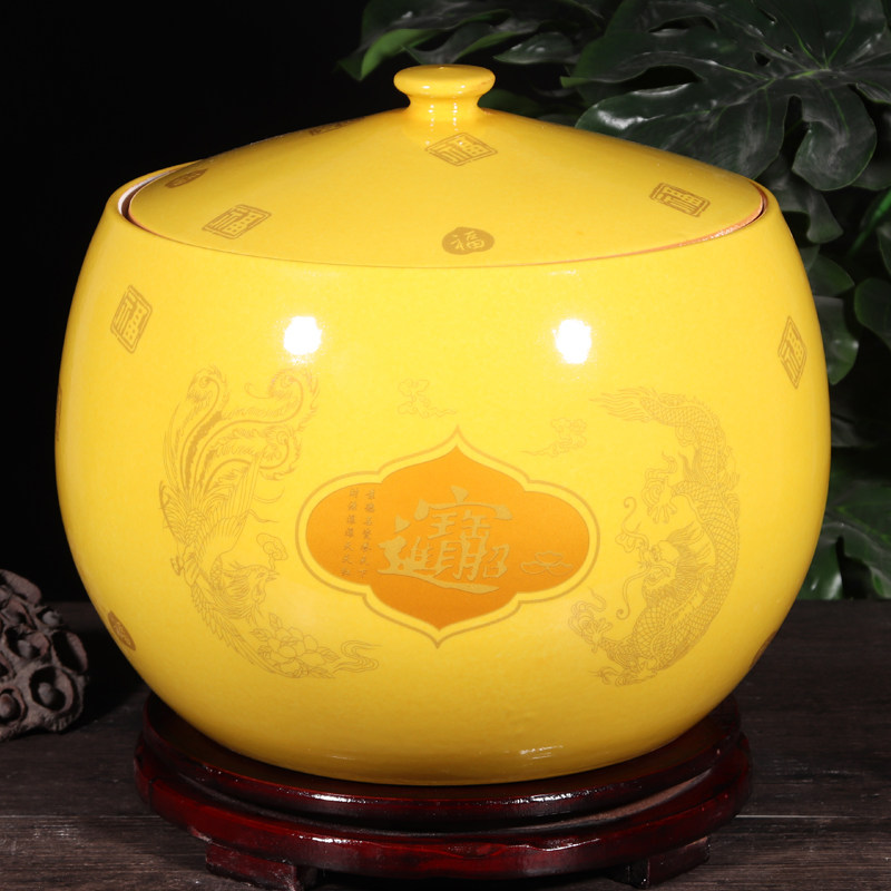 景德镇陶瓷家用米缸带盖密封大号米桶油缸金色招财进宝纳福储物罐,厨房/烹饪用具,米桶/米缸,淘宝优惠券,粉丝福利购,淘宝优惠卷