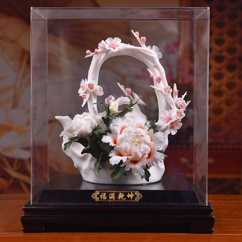 东方泥土中式客厅装饰品陶瓷花摆件雕塑工艺品乔迁礼品/福满乾坤