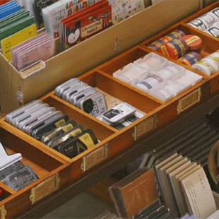 聚优品文具整理收纳盒贴纸文具店书店展示架实木复古胶带手帐