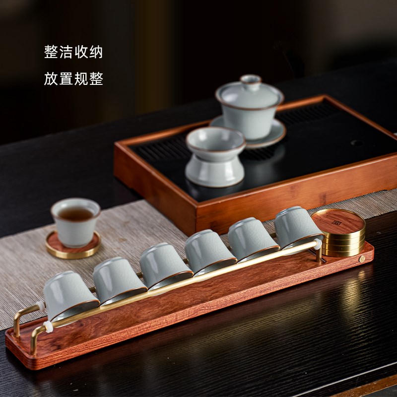 黑檀木杯架单层晾杯架高档茶具沥水杯托实木功夫茶杯收纳架子茶道