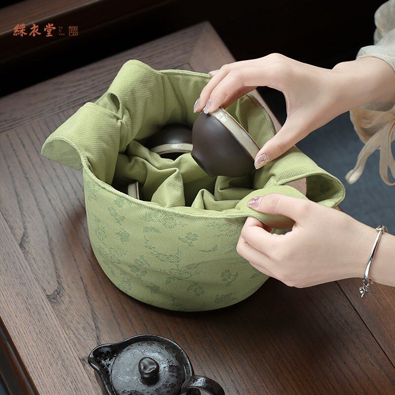 彩衣堂国风暗纹茶事包茶具收纳包手提拿茶器便携旅行包加厚夹棉AC