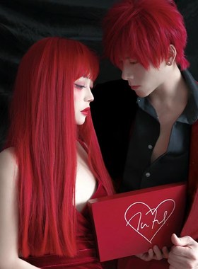 海王红色假发一刀切全头套女长直发湄拉红色红发彩cos万用二次元