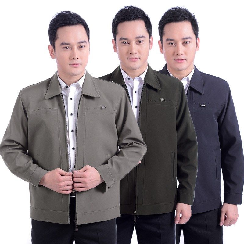 中年男装上衣大码休闲外套中老年人男士夹克衫翻领爸爸春秋装薄款