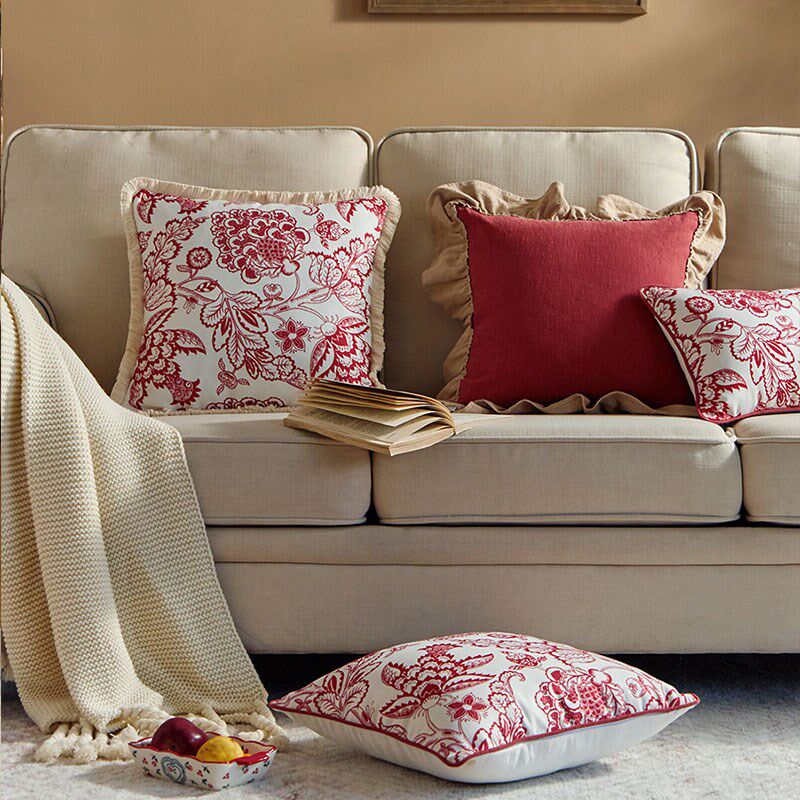 新年红色喜庆抱枕定制美式婚庆腰枕沙发靠枕新中式午睡羊毛腰枕套