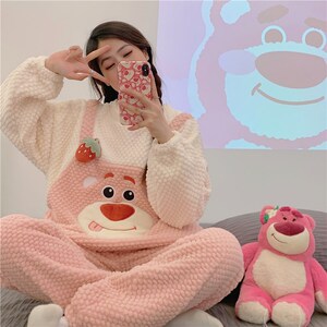 加绒加厚珊瑚绒睡衣女学生可爱秋冬保暖套装大码200斤胖妹家居服