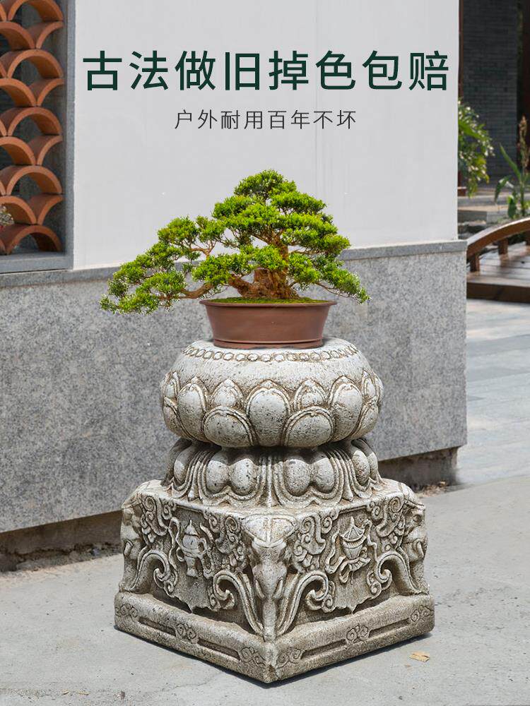 石墩子大理石天然汉白玉柱墩底座户外庭院石头盆景台摆件石雕花架