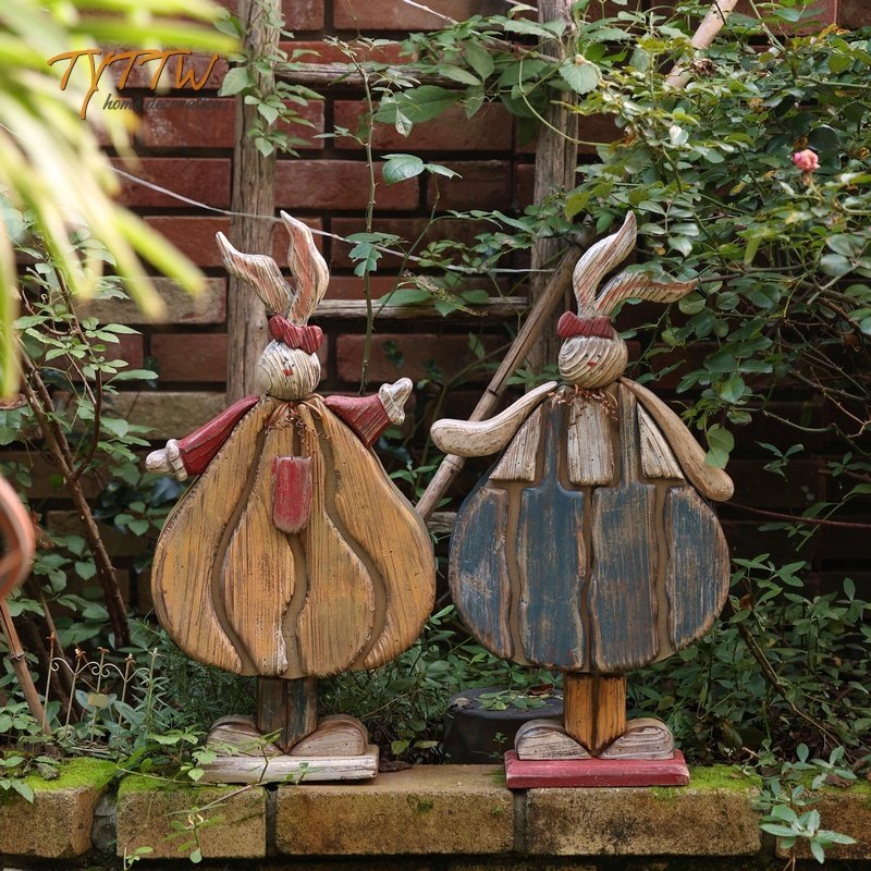 花园装饰庭院 木质兔子情侣摆件落地乡村风格装饰,家居饰品,落地摆件,淘宝优惠券,粉丝福利购,淘宝优惠卷