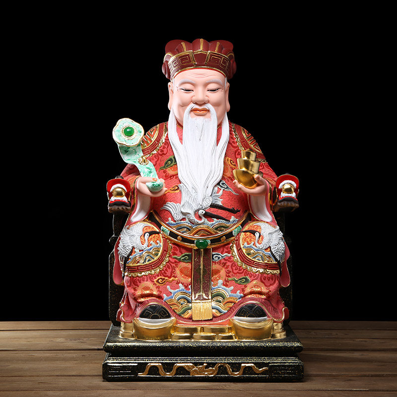 木雕彩绘土地公神像香樟木门口土地公店铺家用供奉招财福德正神