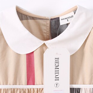 伯米吉小童英伦风短袖连衣裙夏款洋气翻领a字公主裙娃娃领格子裙