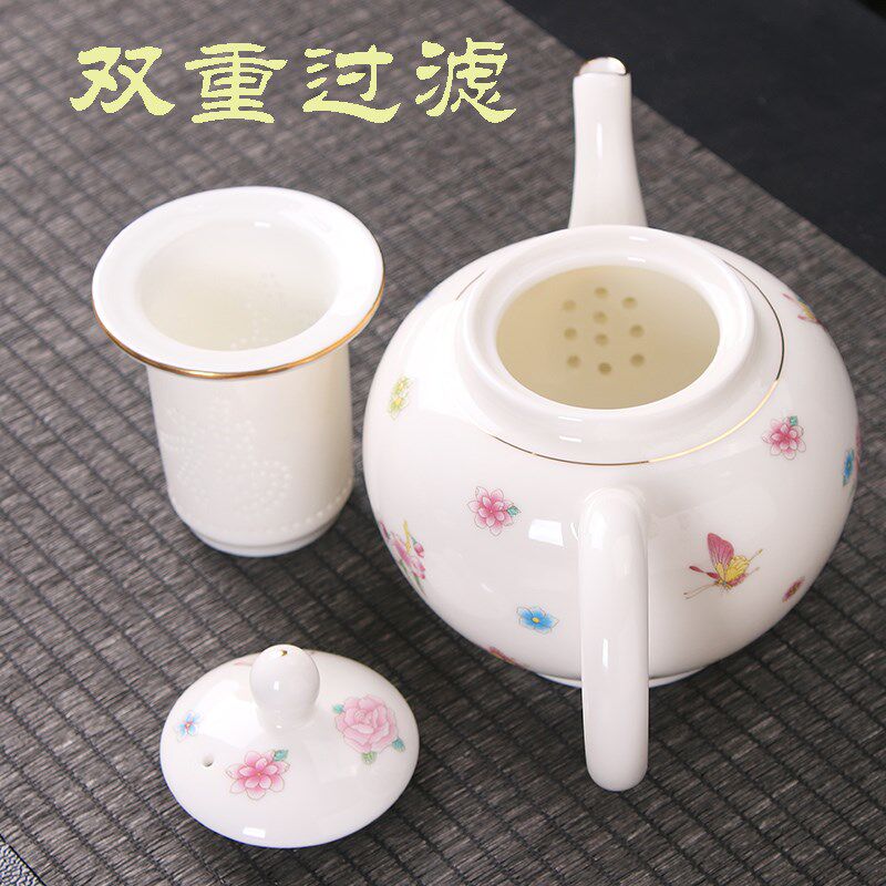 羊脂玉功夫茶具套装带托盘陶瓷家用客厅带过滤泡茶壶有耳茶杯套装