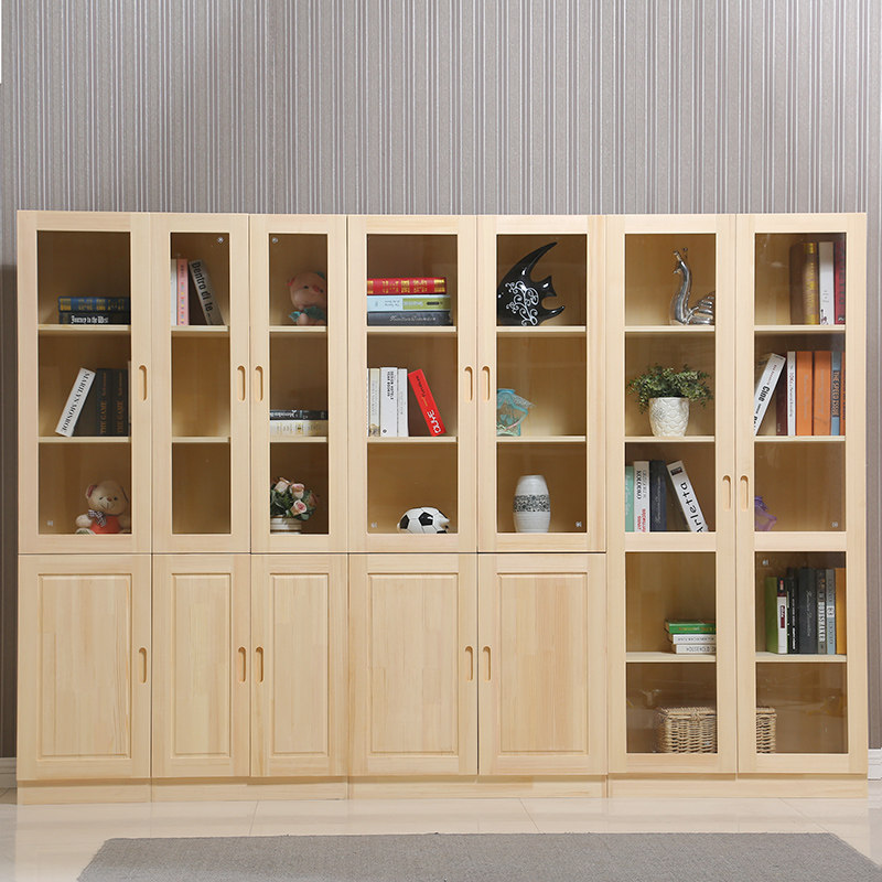 实木书柜组合书柜子书架儿童书橱带门松木玻璃门文件展示柜储物柜,住宅家具,组合书柜,淘宝优惠券,粉丝福利购,淘宝优惠卷