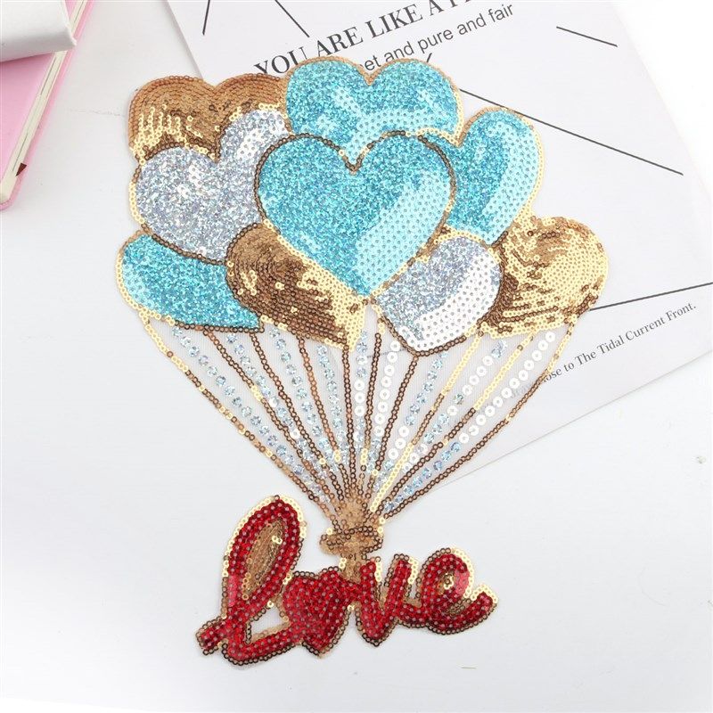 大号爱心气球亮片珠片布贴服装辅料衣服补洞装饰修补贴花补丁贴,居家布艺,布贴,淘宝优惠券,粉丝福利购,淘宝优惠卷