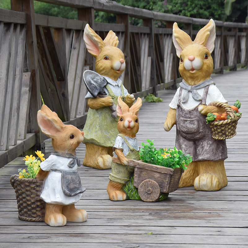 创意户外动物摆件可爱温馨兔子一家花盆花园网红阳台庭院装饰布置,家居饰品,装饰摆件,淘宝优惠券,粉丝福利购,淘宝优惠卷