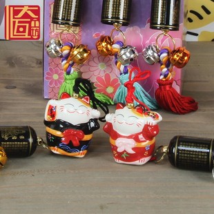 招财猫新款福缘猫陶瓷车内装饰品后车镜吊坠出入保平安铃铛挂饰