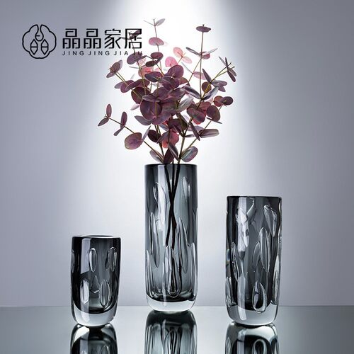 现代水晶厚重绿色玻璃花瓶水培鲜花客厅茶几插花装饰摆件软装饰品