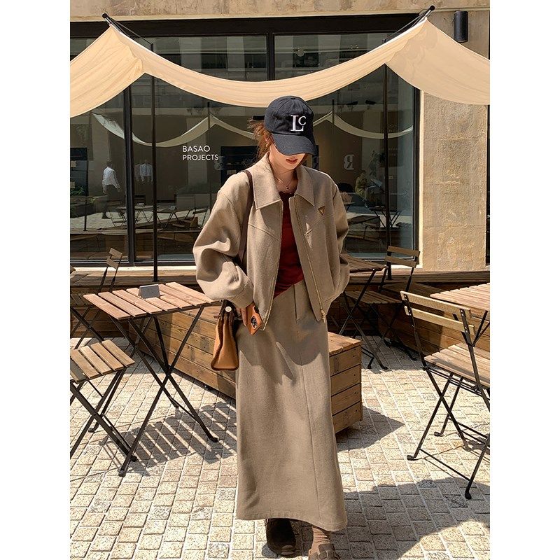 NAZ那子大码早秋新款微胖复古休闲夹克外套胖mm长短裙设计感套装,女装/女士精品,大码套装,淘宝优惠券,粉丝福利购,淘宝优惠卷