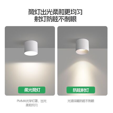 明装射灯led吸顶式卧室走廊过道筒灯客厅无主灯防眩小山丘洗墙灯
