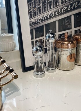 livingbank中古银色黑胡椒研磨器海盐手动透明高颜值调料收纳瓶