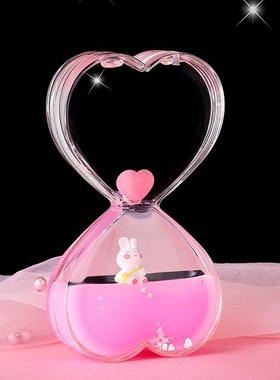 粉嫩治愈系双爱心彩色水液体漂浮卡通小动物油滴沙漏解压摆件礼物