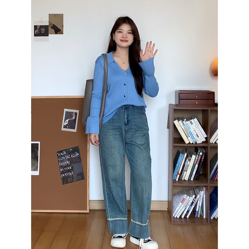 微胖的喵喵 大码梨形mm秋季显瘦宽松休闲百搭直筒牛仔裤子女 5470,女装/女士精品,大码裤装,淘宝优惠券,粉丝福利购,淘宝优惠卷