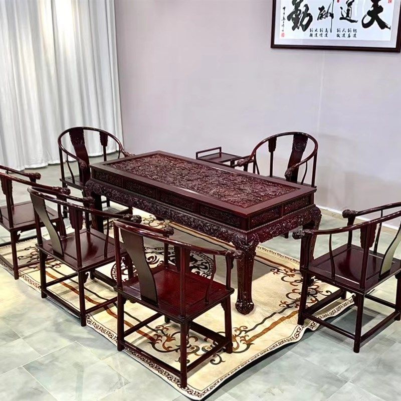 赞比亚血檀茶桌椅中式古典红木家具客厅酒店别墅公司干泡湿泡茶台